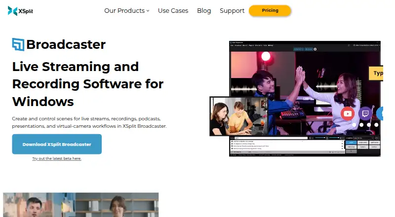 The XSplit Broadcaster homepage
