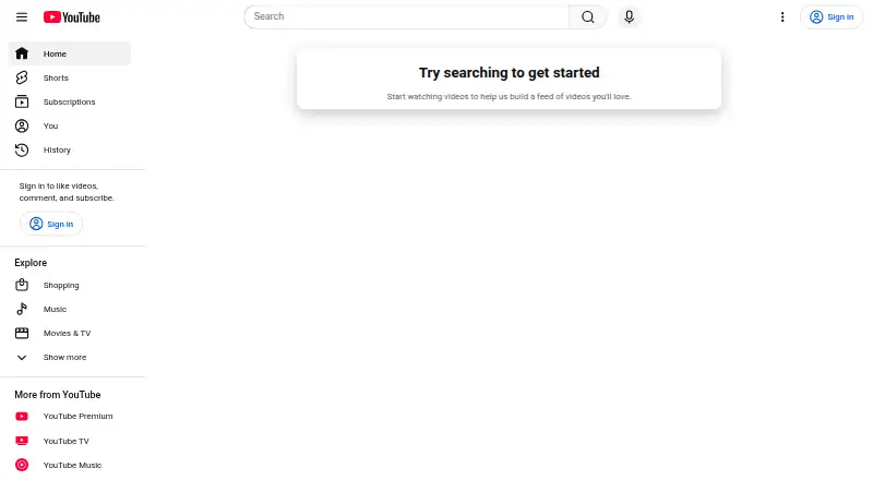The YouTube homepage